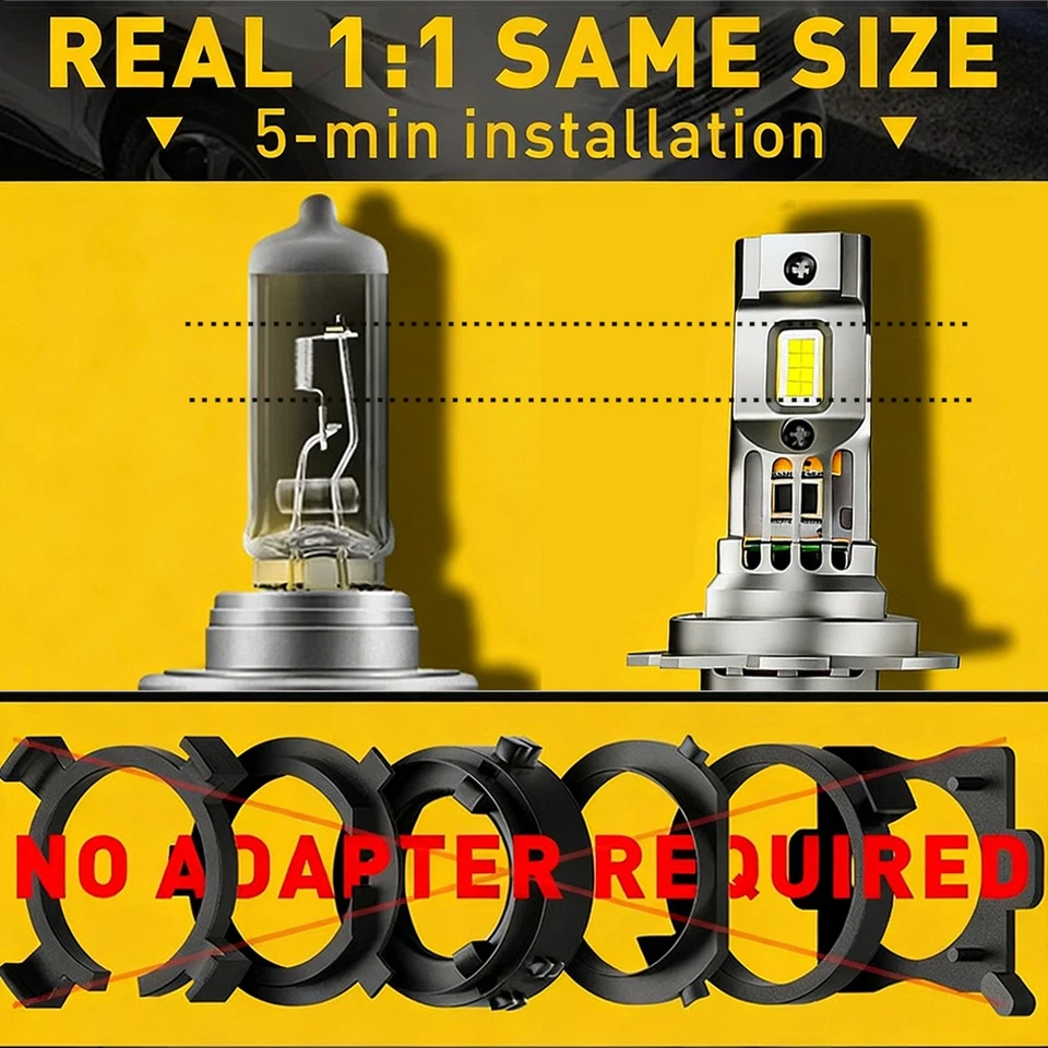 LED High/Low Beam Conversion Kit H7 Bulbs Bright 6500K White Plug&Play 2Pcs - Imagem 3 de 4