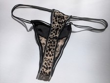 Vintage Y2K Leopard Animal Print Sheer See Through Velvet Thong Panties Small