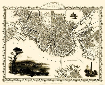 Historic City Map - Boston Massachusetts - Tallis 1838 - Vintage Wall Art