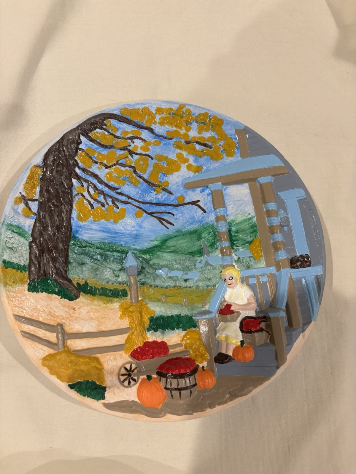 Vintage 4 Season Plates 1980 Byron Molds Hand Painted 3D Farmhouse Americana(4)