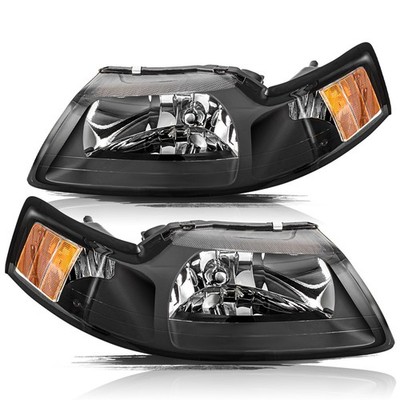 Headlight Assembly for 99-04 Mustang OE Black Amber Reflector Pair