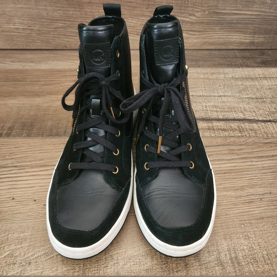 MICHAEL Michael Kors Botas Tenis de Cuero de caña alta de karité para mujer 10 Cremallera Negras Foto 2 de 4