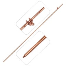 4ft Copper Grounding Rod 3/8" Diameter, Bonded with Fall-Free Cable Clamps - 1pc