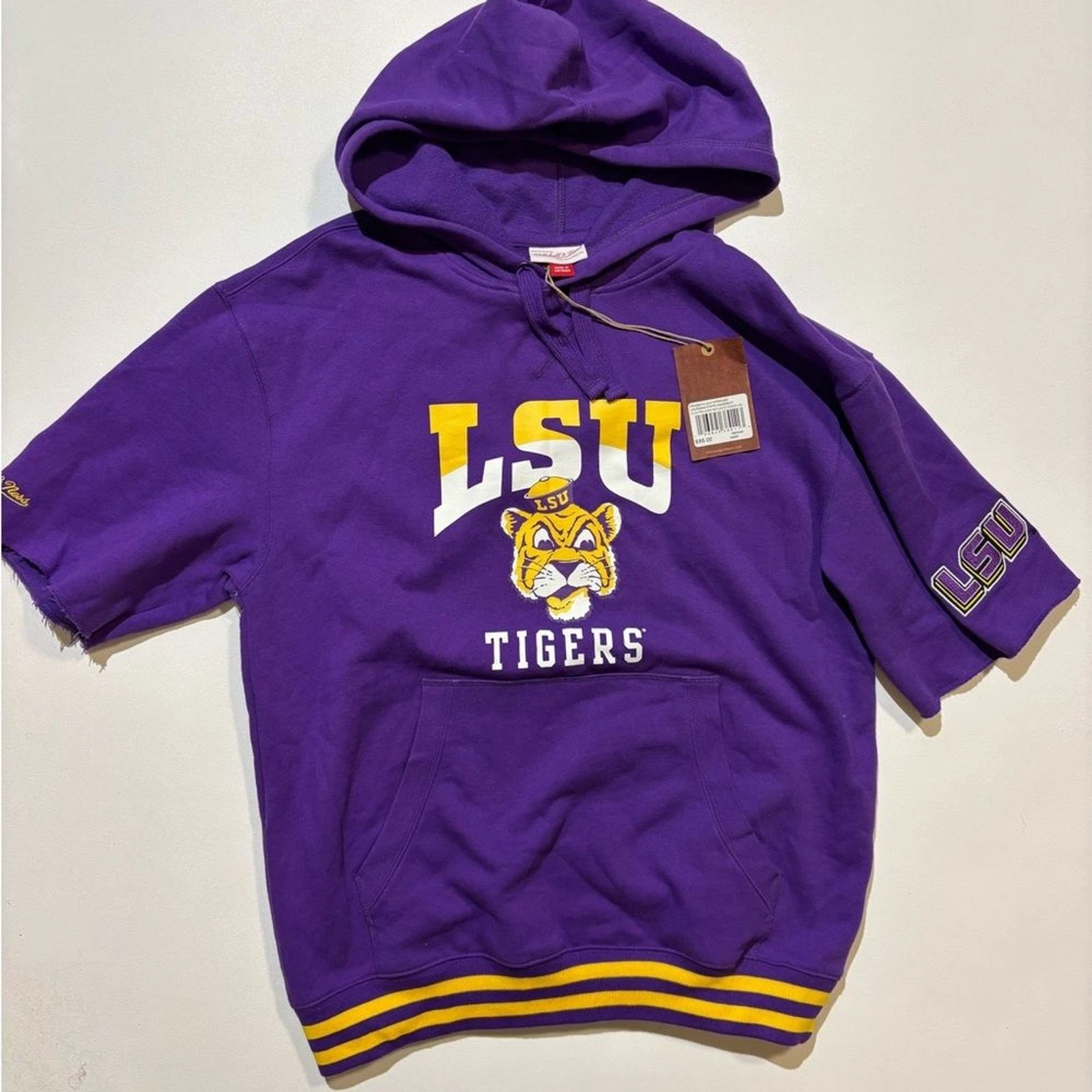 Purple LSU Tigers Fleece Short Sleeve Hoodie - Medium