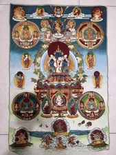 36" Old Tibet Embroidery Silk Cloth Happy Devas of Pleasure Buddha Thangka