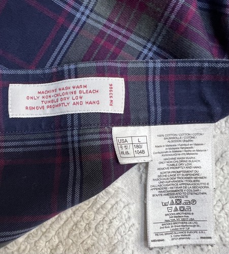 Brooks Bros Men Sz L Shirt Long Sleeve Button Down Blue/Purple Tartan Plaid - Picture 4 of 8