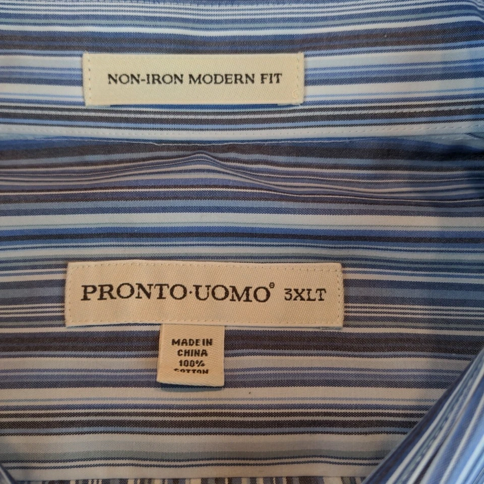 Camisa Abotonada Pronto Uomo Para Hombre 3XLT Alta Azul Rayas Sin Planchar Ajuste Moderno Foto 3 de 4