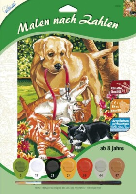MAMMUT Malen nach Zahlen 3 Katzen und Hund (105026) Komplettset Größe 23 x 30 cm