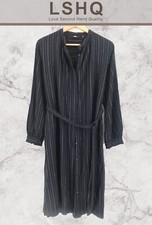 Uni Qlo Ladies Shirt Long Shirt Dress Striped Dark Blue Oversized Size M ref141
