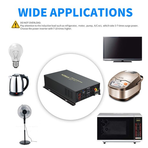 2000W 12VDC to 120VAC Pure Sine Wave Inverter Car/Home Solar Power Wired Remote - Picture 5 of 9