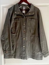 CHICOS Woman's Light weight army green Colored jacket. size 1 Size M In US 