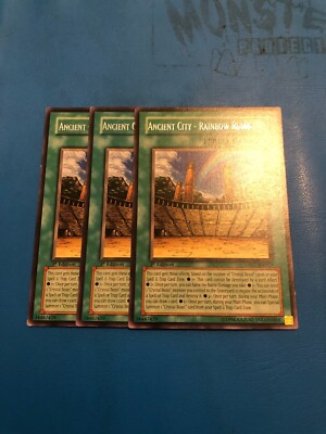 YUGIOH 3x Rare Antike Stadt - Regenbogenruinen DP07-DE017 1. Auflage