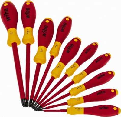 Wiha 32093 Slotted & Phillips Insulated Screwdriver Set, 10 Piece
