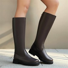 Women's Soild Color Knee High Riding Boots Back Zipper Vintage Leisure Shoes