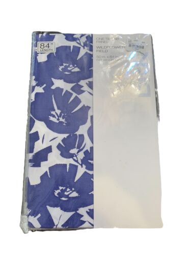 DKNY One Tie Tab Panel Wildflower Field 50"x84" Blue White Floral Sapphire NEW