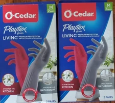MEDIUM Playtex O-Cedar Living Gloves Drip-Catch Cuff Reusable Gloves Combo 2PK