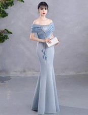 Elegant Off Shoulder Ruffle Diamante Bodycon Fishtail Cheongsam Evening Dresses