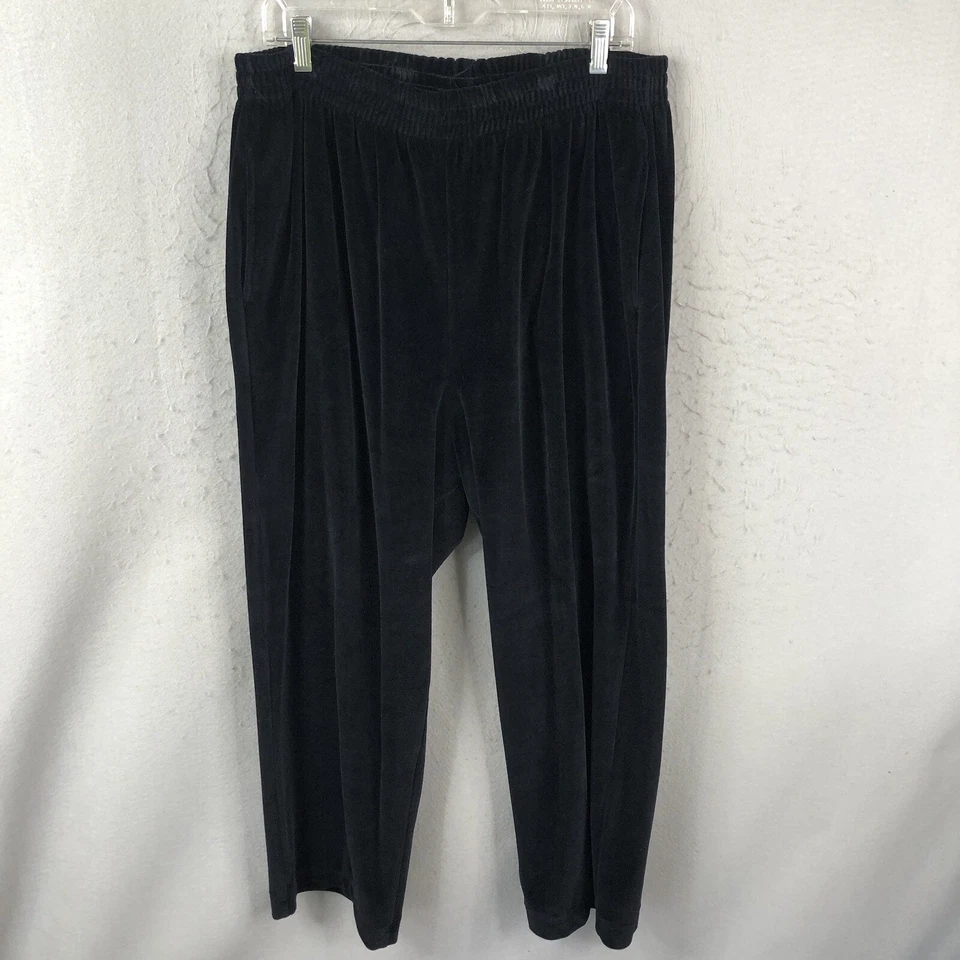 Black Velvet Pants Womens 2X Plus Size Velour Y2K Pull On Stretch Y2K Holidays - Image 2 of 4
