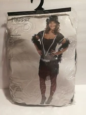 FLAPPER COSTUME Adult Women Small Halloween Fancy Dress Black & Silver Size 6-8