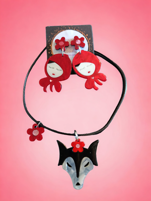 Collier Avec Pendentif Loup En Résine - Grand Méchant Loup, Noir - Neuf Avec étiquette