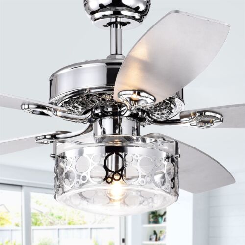 Pamerine 52-Inch Chrome Lighted Ceiling Fan with Clear Glass Shade w Remote