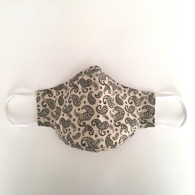 Handmade Adult Face Mask Black Paisley print nose wire chin piece lined Cotton