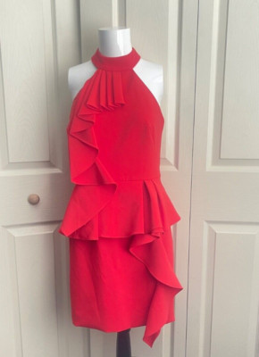 Theia women's red bright mock neck coctel dress. #282