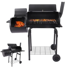 Barrel Charcoal Grill w/Side Table Outdoor BBQ Grill Backyard Meat Cooker Smoker