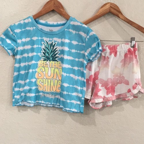 Justice Gap Girls Sz 12 Summer Pajama Set Floral Pineapple Tropical