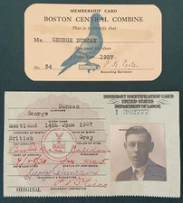 1937 Pigeon Racing Membership Boston and 1930 Immigrant ID Card Lot of 2 Scot