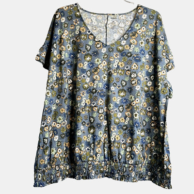 NWT Womens Plus 4X Top Shirt Sonoma SS Floral V-neck Smocked Elastic Hem