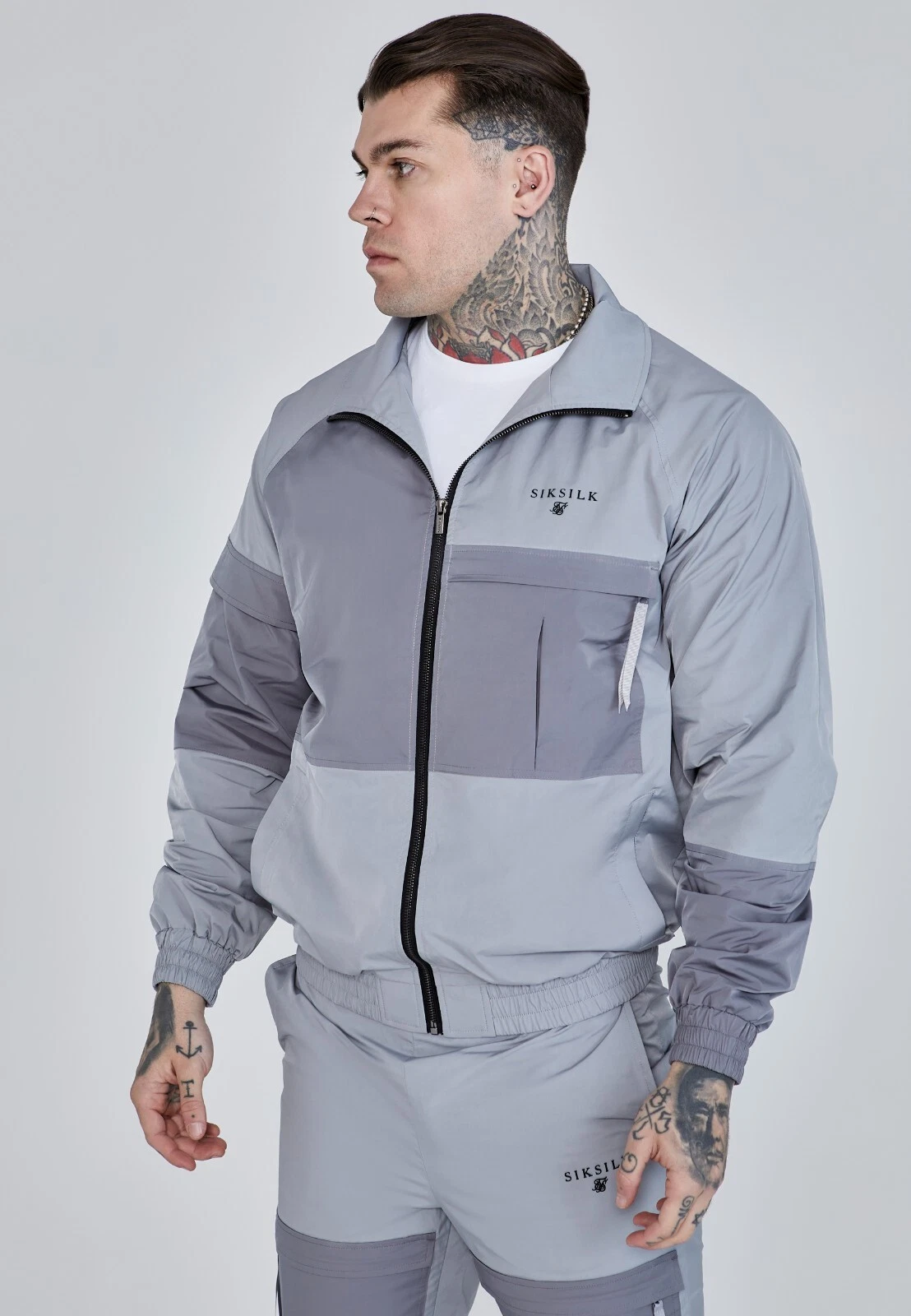 SikSilk Mens Grey Cut & Sew Jacket Medium