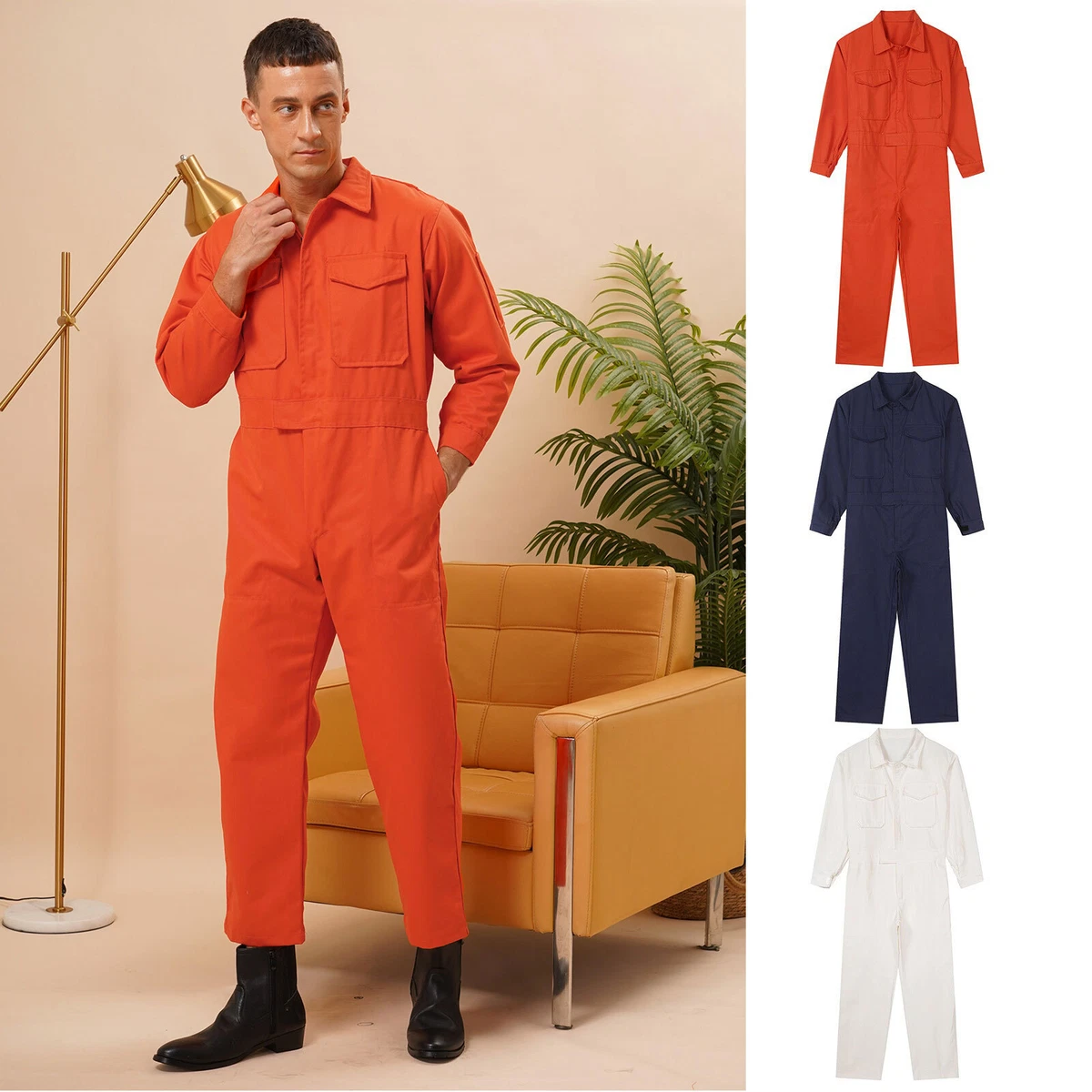 Mens Cosplay Coverall Halloween Workwear Mechanic Jumpsuit Zip-Front  Uniform | eBay