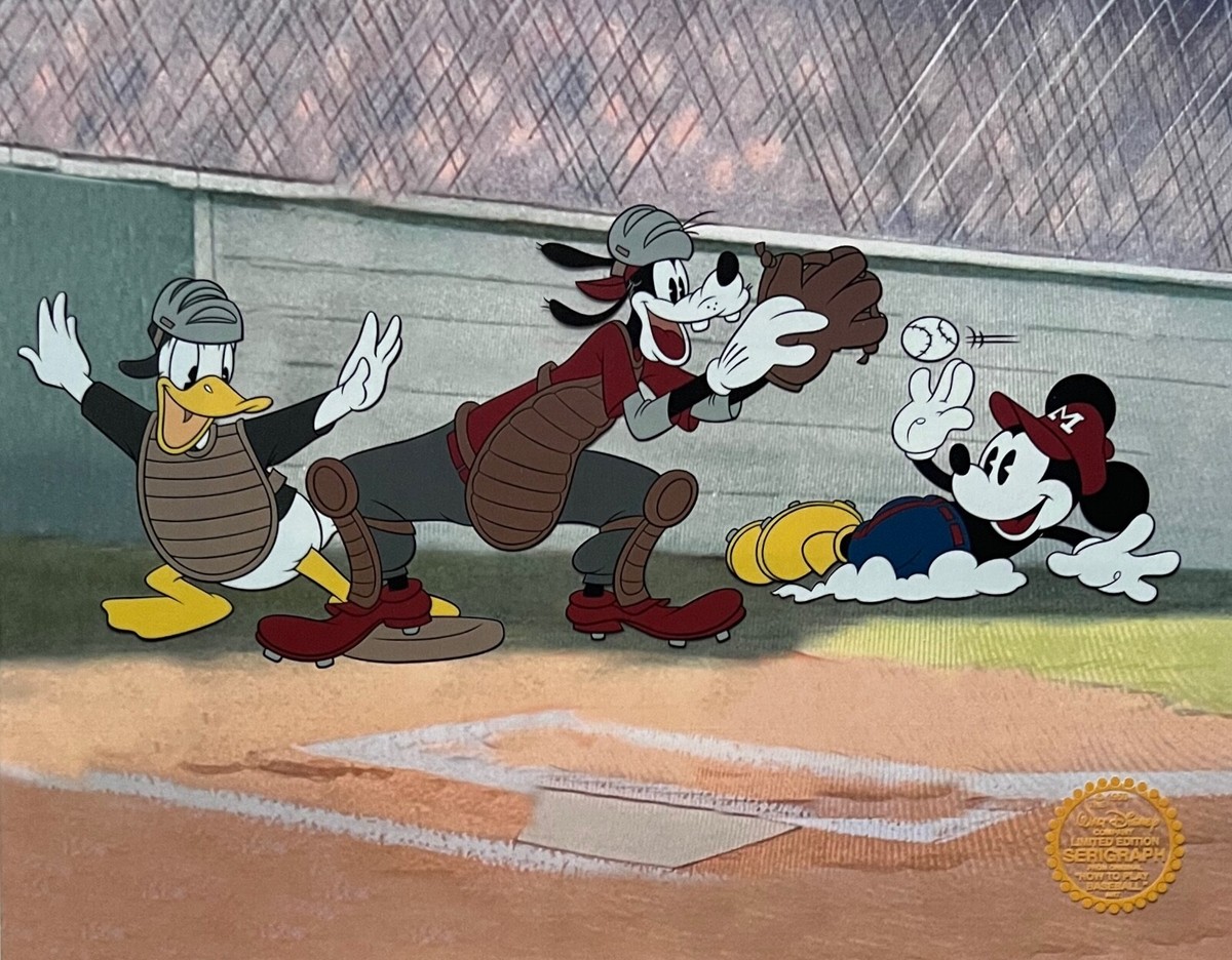 DISNEY Mickey Mouse Goofy Donald Duck Baseball Sericel