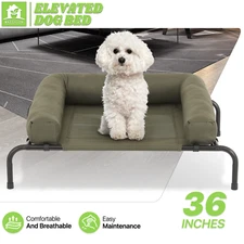 36" Elevated Cooling Dog Pet Bed Raised Portable Cot Breathable Mesh w/Headrest
