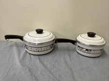 Heavy Cast Aluminum Sauce Pans Pots Vintage Parlsey Dill No Beige Brown