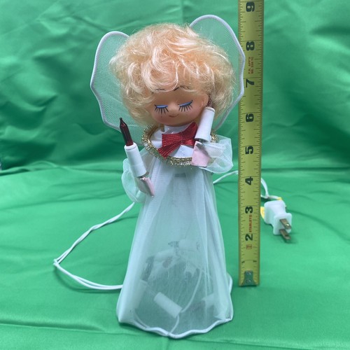 Vtg MCM Christmas Angel Tree Topper Lights up Flashing Blonde Hair Taiwan 9" - Picture 9 of 9