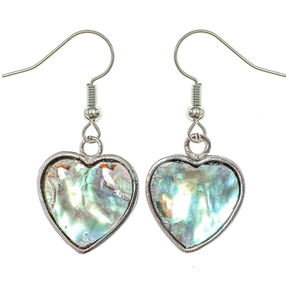 Boucles d'oreilles en forme de coeur avec nacre abalone paua - Photo 1/1
