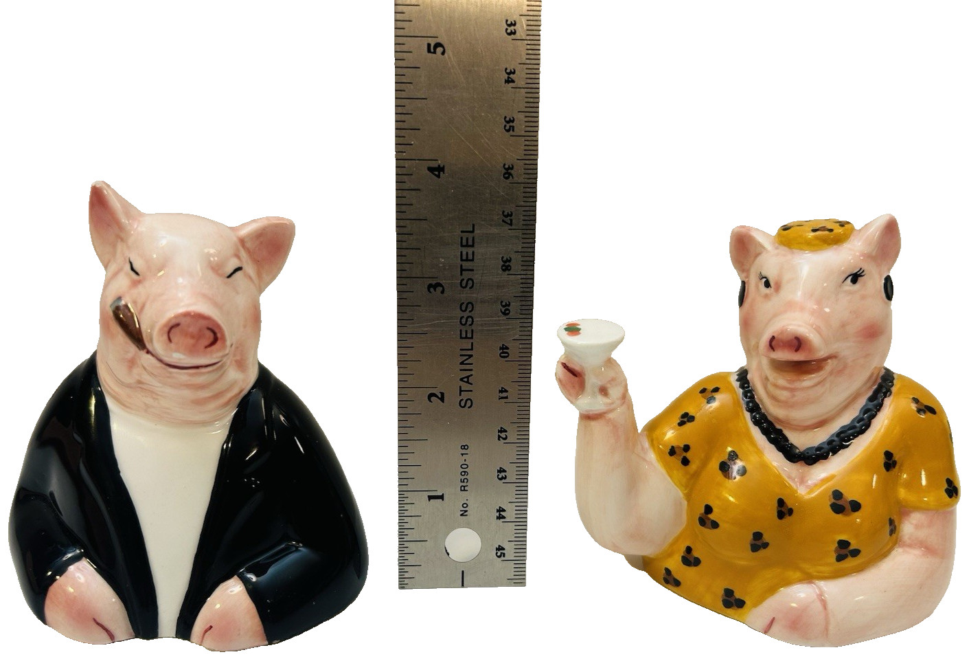 Vtg Pig Hog Couple Cigar Wine-Cup 3.5" Clay Art Salt and Pepper Shaker Set of 2