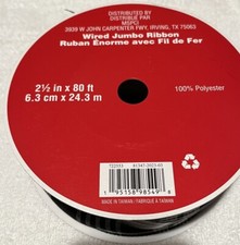 Celebrate It Wired Jumbo Ribbon 2 1/2" 80 ft Black Plaid Christmas NEW