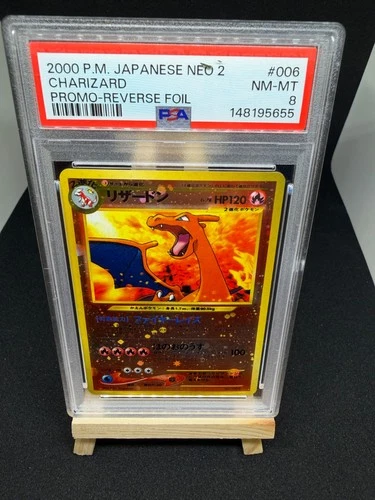 2000 Pokemon - Japanese Neo 2 - Charizard 006 Promo - Reverse Holo - PSA 8