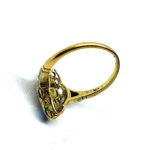 Delicate Art Deco 18kt Gold Navette Ring With Enamel Design and Diamonds - 86 - Picture 5 of 9