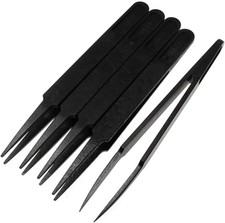 MMOBIEL 5Pcs Anti-static Multifunctional Plastic Precision Tweezers 5x, Black