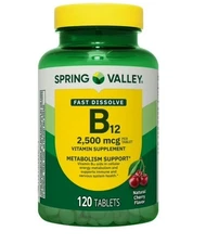 Spring Valley Vitamin B12 Quick-Dissolve Tablets 2,500 Mcg Cherry 120 Count