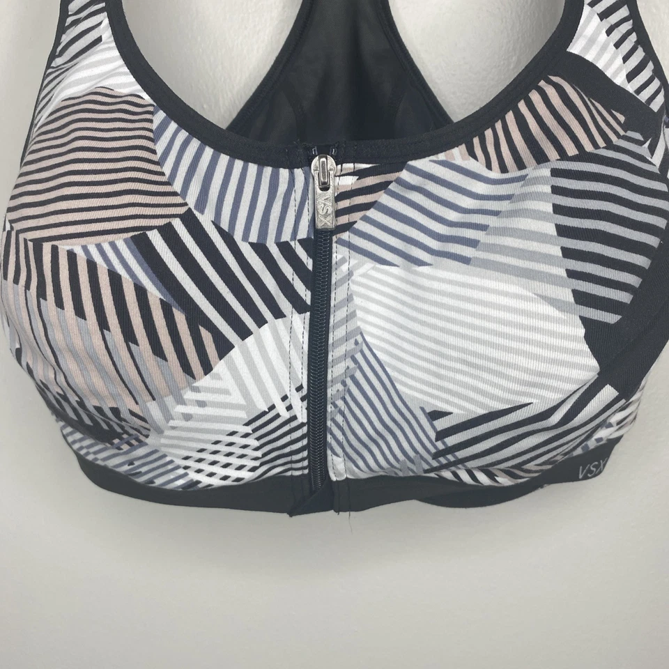 Victoria’s Secret VSX Sport Knockout Bra Front Zip Size 38D Black Geometric - Image 2 of 4