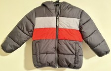 Member's Mark Long Sleeve Hooded Cozy Puffer Jacket Black Red Gray Boys Sz 2T