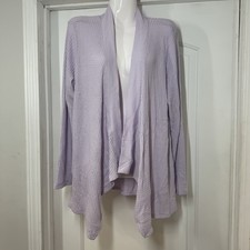 J.Jill Open-Front Waffle Knit Cardigan Women L Lavender Drape Asymmetric Sweater