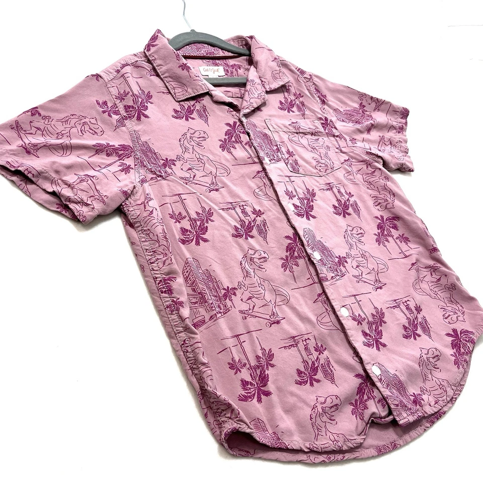 Boys Kids Hawaiian Button Up Shirt Dinosaurs & Palm Trees Summer Vacation 10/12 - Image 2 of 4