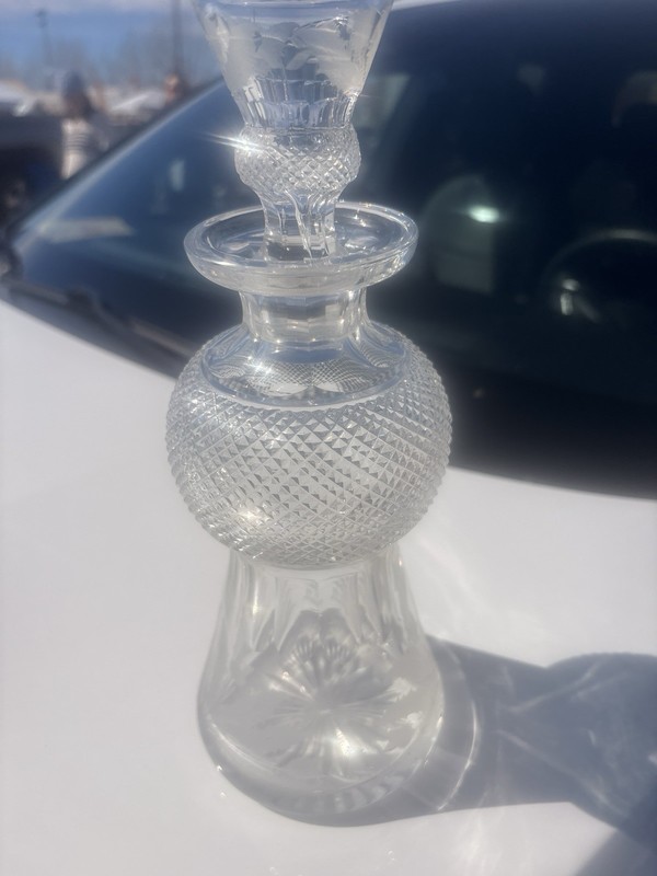 Edinburgh Crystal Scotland Cut Crystal Thistle Wine Decanter w/Stopper, 12" Tall