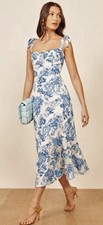 Reformation Chicwish Blue and Cream Floral Maxi Dress with adjustable straps M